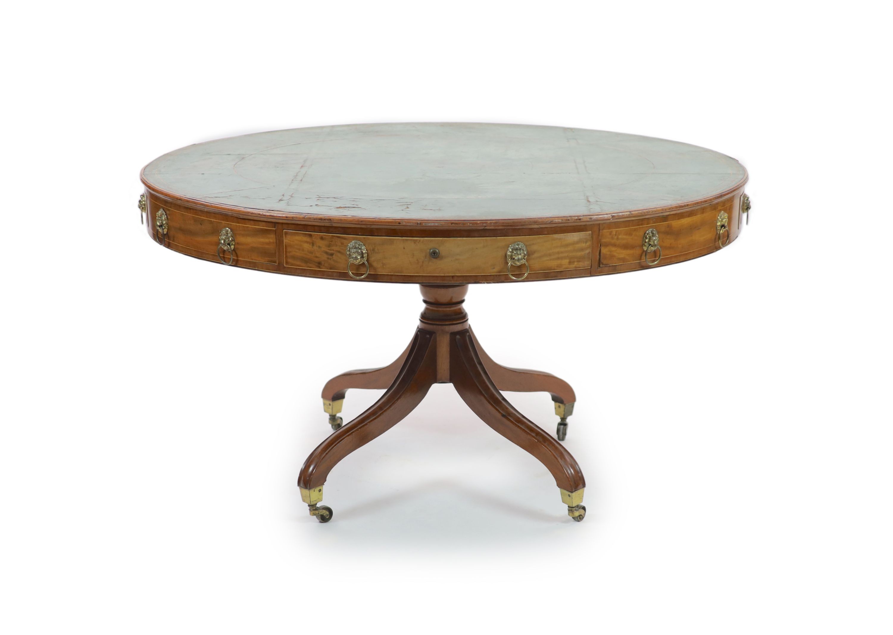 A Regency mahogany oval topped library table, H 78cm. Top 138 x 122cm.